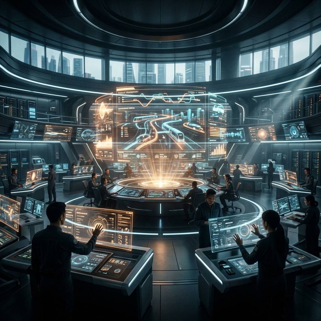 Rail command centre with control consoles