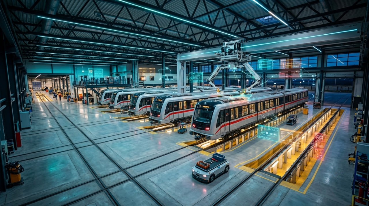 SMRT depot with trains under maintenance